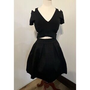 Express Black Crop Top Size Medium And Fit & Flare Skirt Size Small‎ EUC